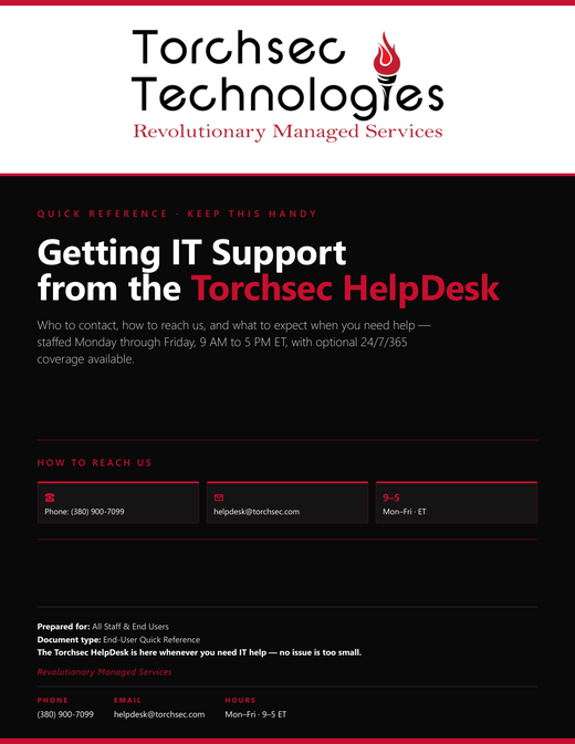 First page of the Torchsec Help Desk Quick Reference